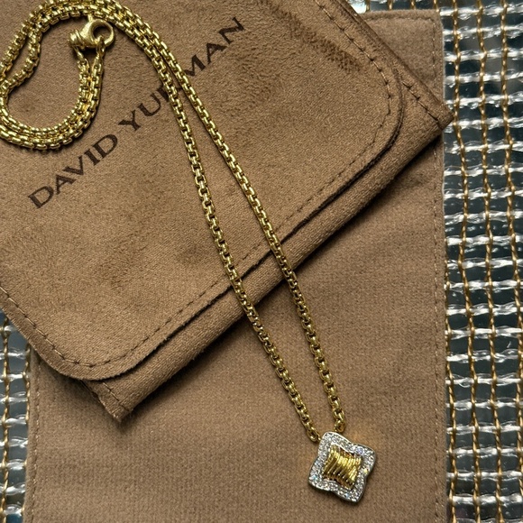 David Yurman Jewelry - David Yurman Quatrefoil Diamond & 18k Yellow Gold Box Chain Necklace, 16"